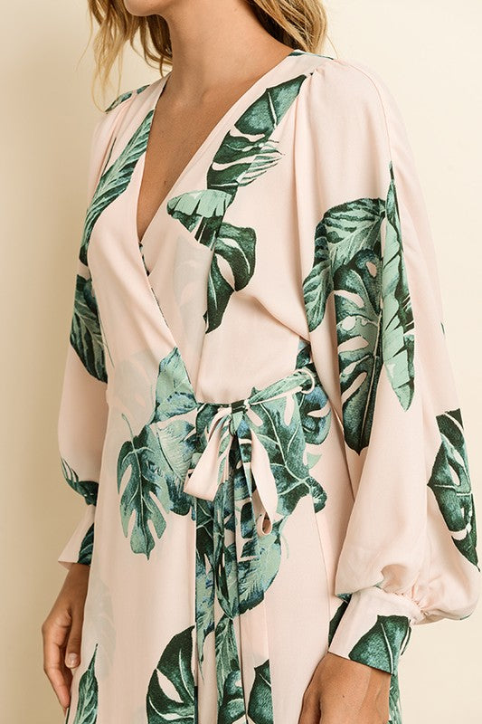 Tropical Palm Leaf Blush Wrap Dress – POPPY+CO